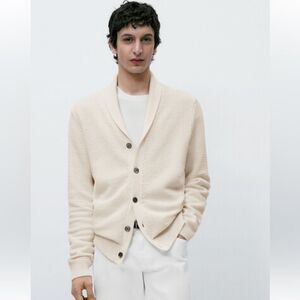 Massimo Dutti Cream Button-Up Cardigan Size XL